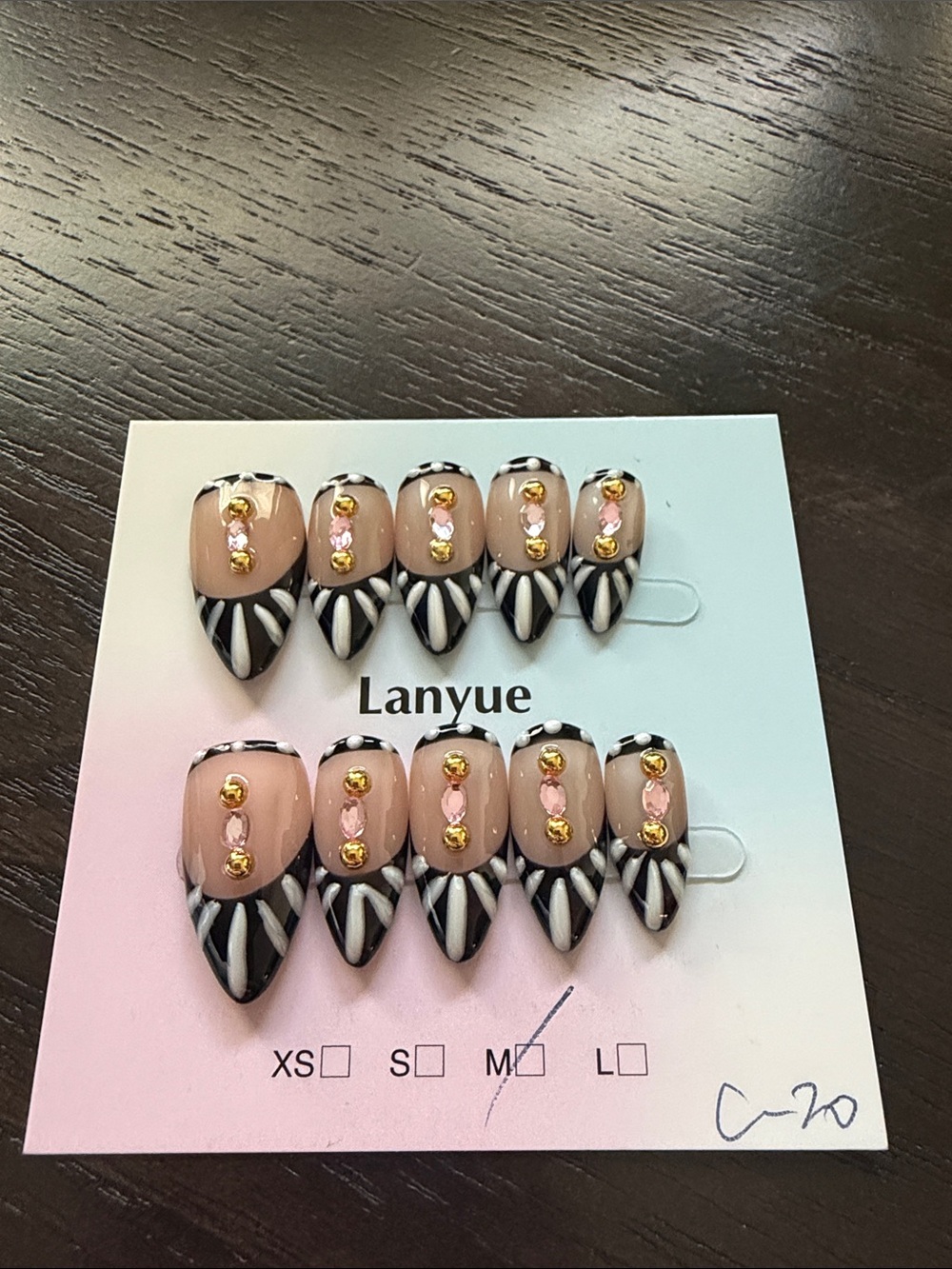 Black & Nude Gemstone Accent Press-On Nails